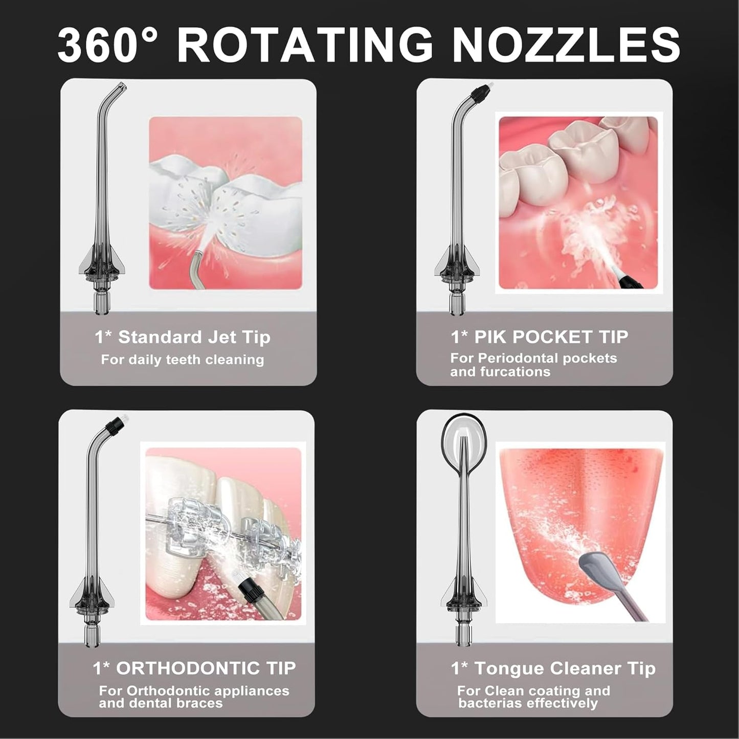 Replacement Tips for Nicwell Oralfree Water Flosser, Water Flosser Replacement Heads Oral Irrigator Jet Tip( 4 Tips Combo)