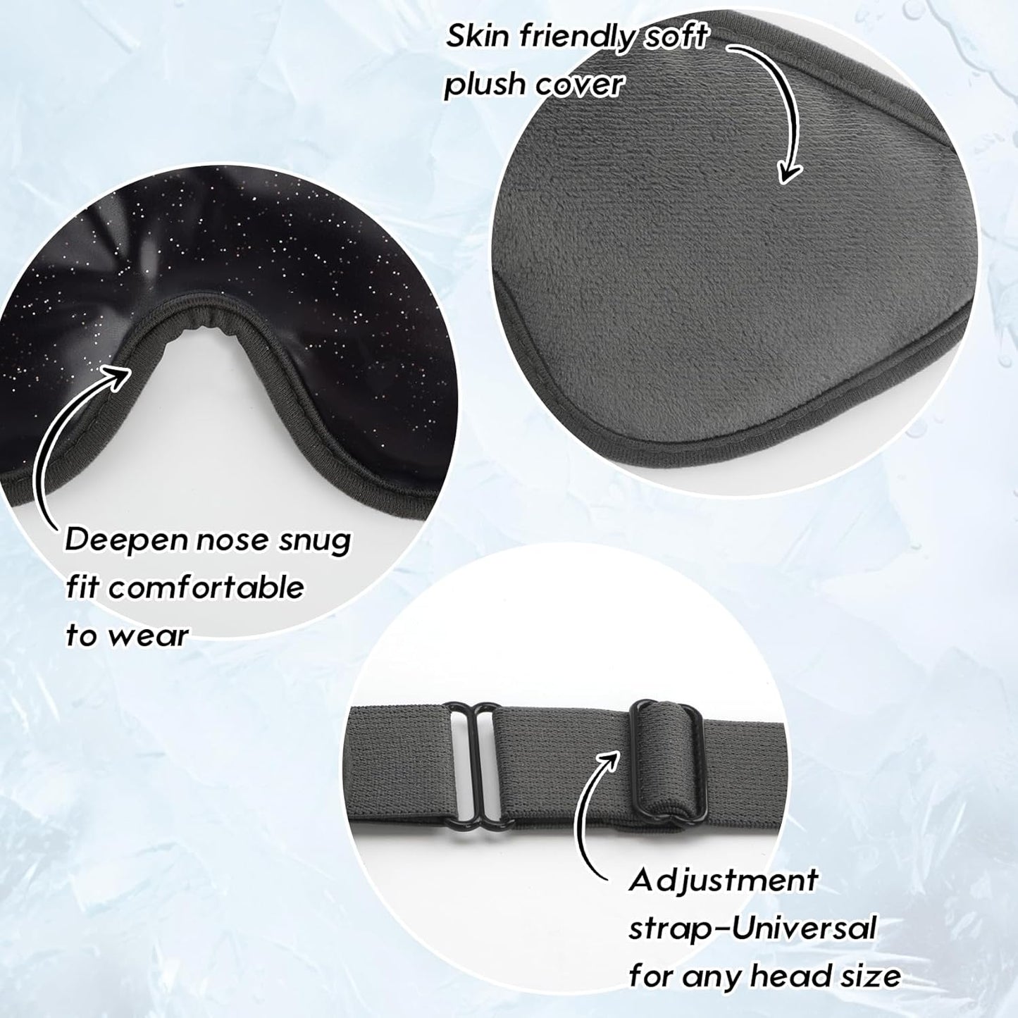Cooling Eye Mask, Gel Eye Mask Cold Eye Ice Pack, Reusable Ice Mask, Cool Relaxation, No Freeze, Comfort Snug Fit, Cold Eye Compress for Home Spa, Office, Morning Refreshment, Black