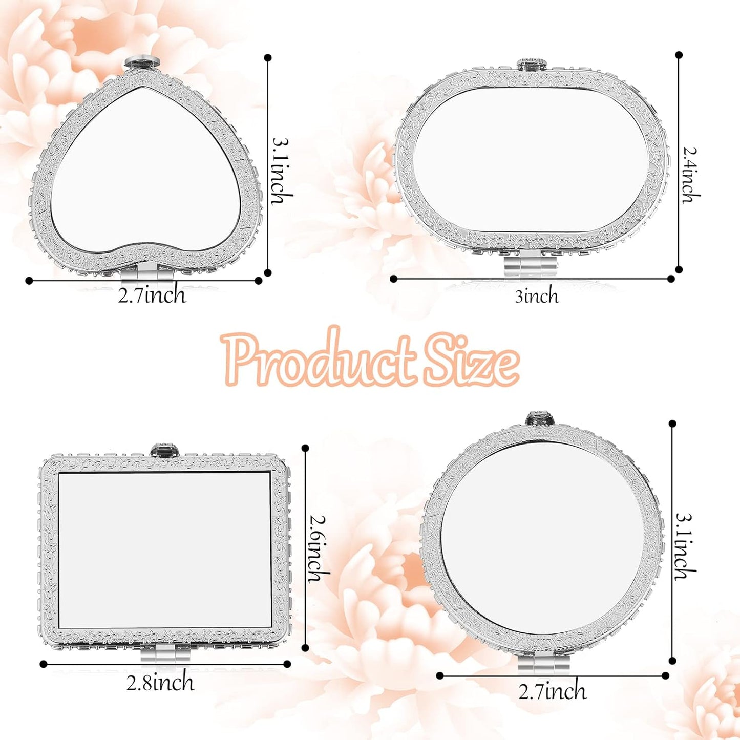 Blulu 16 Pcs Compact Mirrors for Purse Bulk Small Flower Pocket Mirror Vintage Portable Floral Folding Tea Party Favors Return Gifts for Women Christmas Birthday Wedding Makeup Travel(Silver Edge)