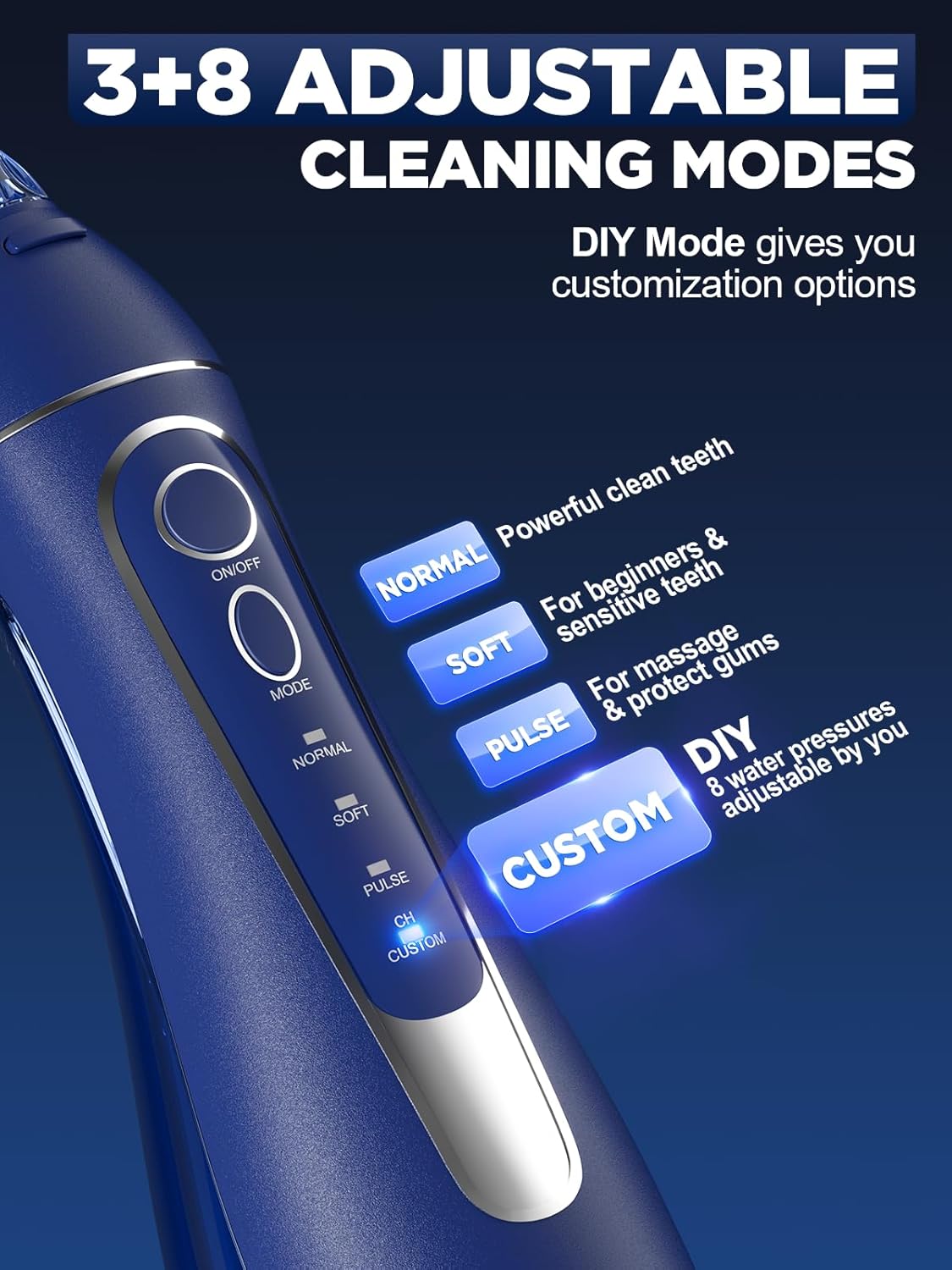 Oralfree Water Dental Flosser Cordless for Teeth Cleaning - 4 Modes Oral Irrigator 300ML Braces Flossers Cleaner, Rechargeable Portable IPX7 Waterproof Powerful Battery for Travel Home