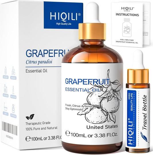 HIQILI 100 ml Grapefruit Essential Oil, for Diffuser, Skin Care, 100% Pure and Natural - 3.38 Fl Oz