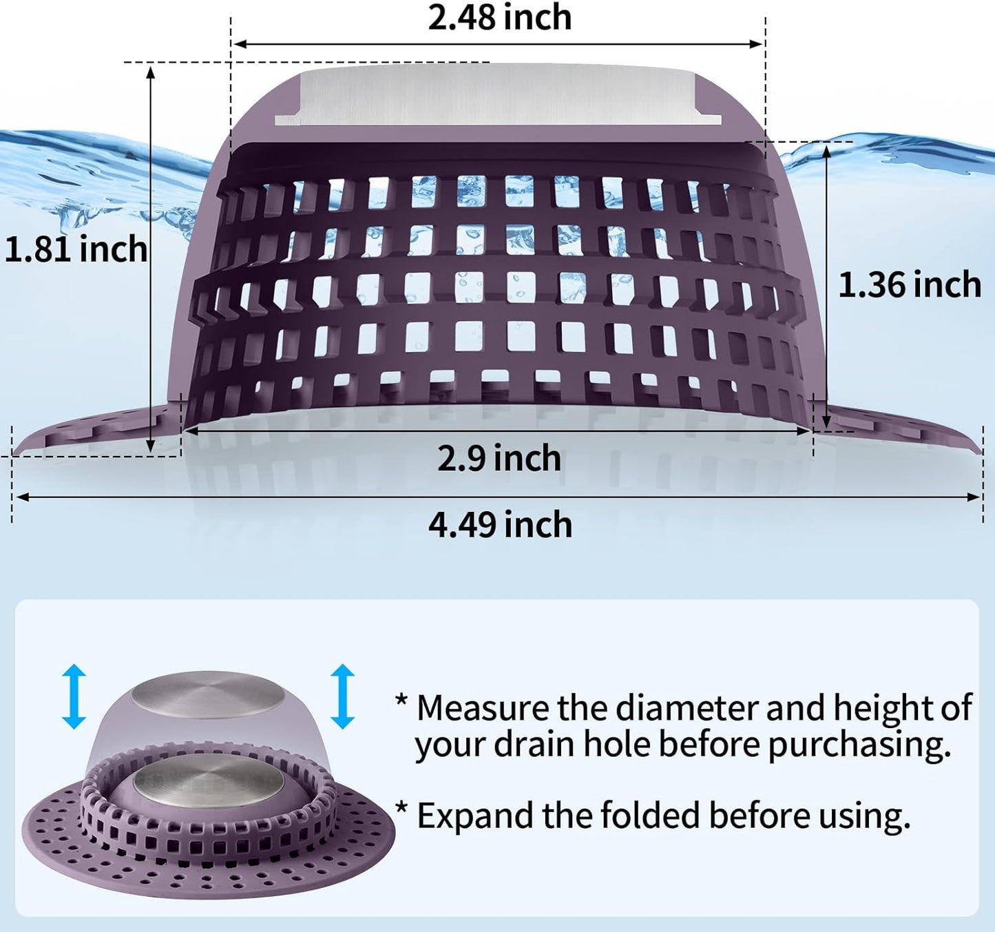Shower Drain Hair Catcher, Bathtub Drain Cover Foldable Silicone Shower & Tub Protector for Pop-Up & Regular Drains