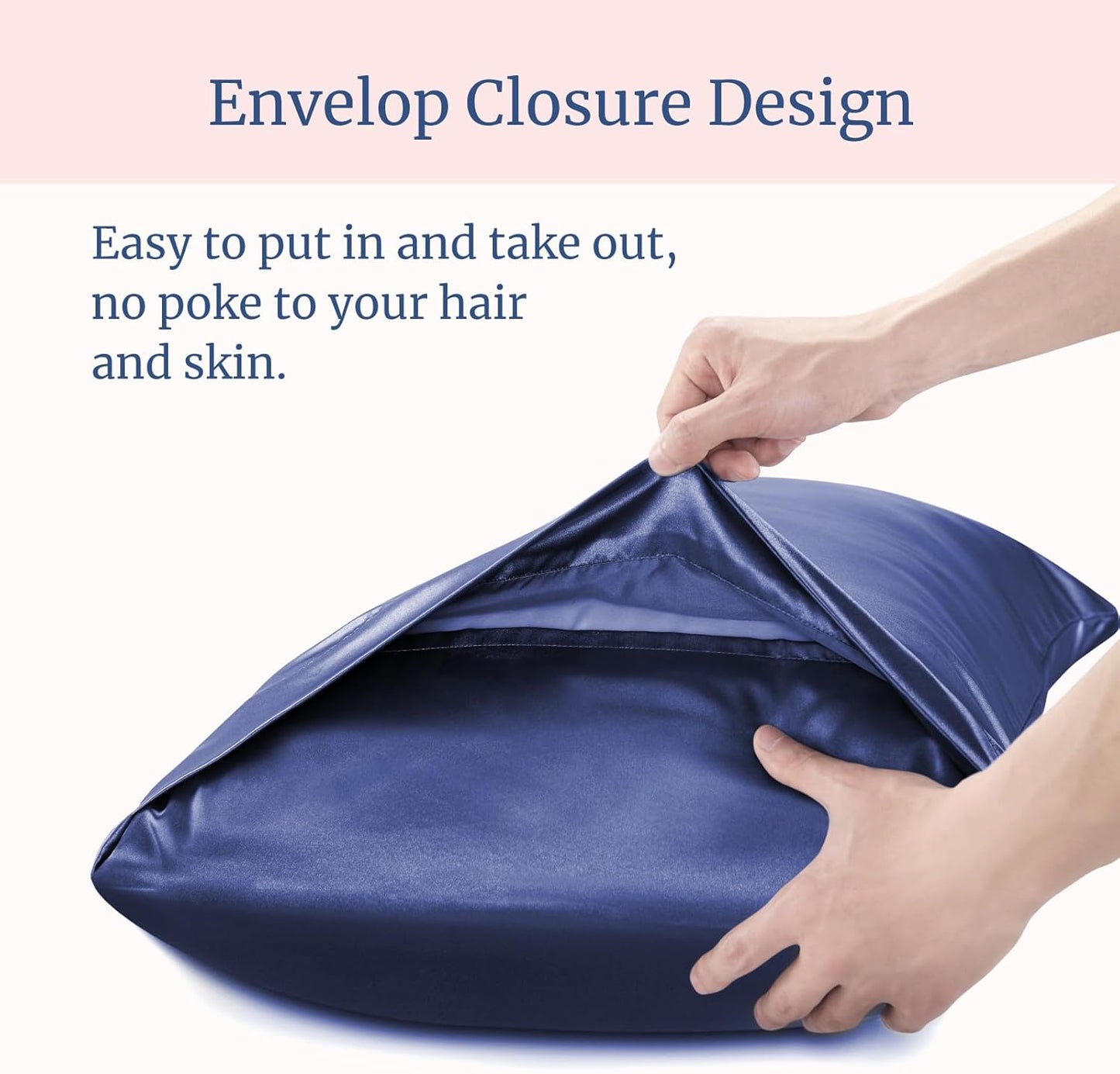 BEDELITE Satin Pillowcase for Hair and Skin, Super Soft and Cooling Similar to Silk Pillow Cases 2 Pack with Envelope Closure, Gift for Women Men(20"x30" Queen Size, Navy)