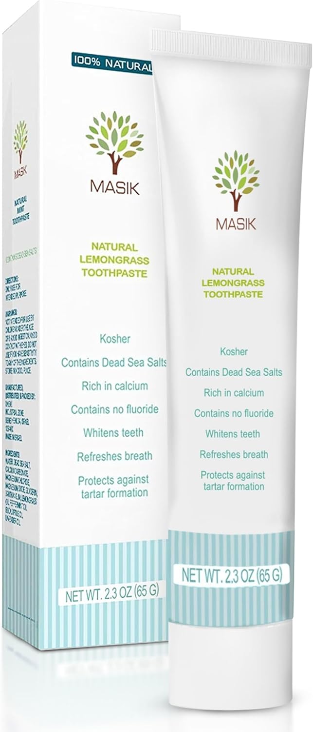 Masik Natural Lemon Grass Toothpaste β Whitening & Sensitive Teeth | Dead Sea Salt | Stain & Plaque Remover | Bleeding Gums & Canker Sore Care | Fluoride & SLS-Free | Non-Foaming | Made in Israel