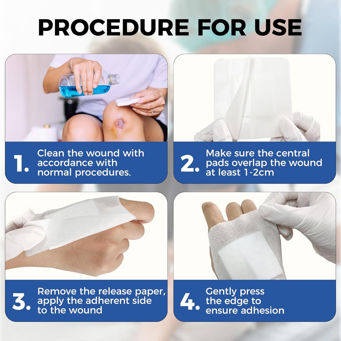 Island Dressing Bordered Gauze 4"x4", 50 Individually Packed Non-Stick Pad in Center with Adhesive Border,Soft Absorbent Medical Grade Dressing Gauze Pad for Wound Care and First Aid