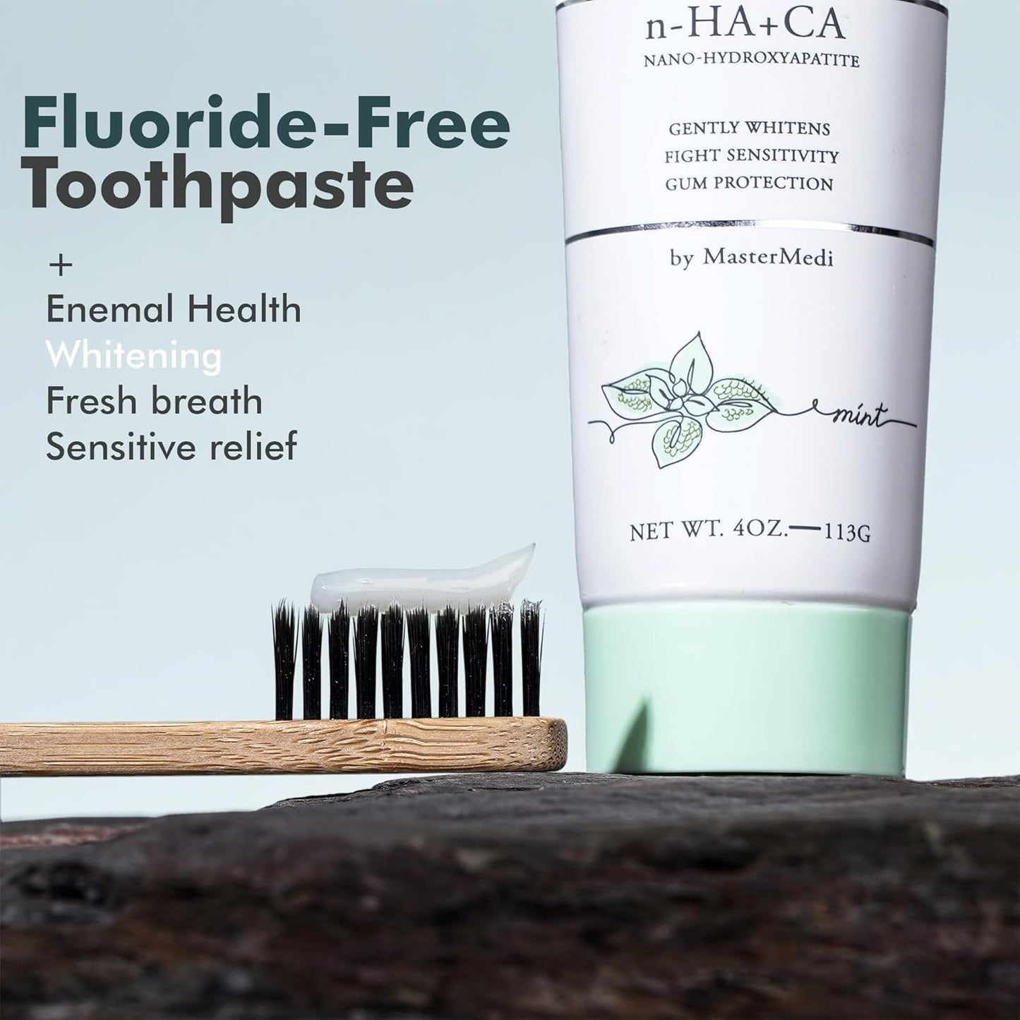 MasterMedi Nano Hydroxyapatite Toothpaste (Inspired by 10% nHA Formulas), Fluoride-Free, Whitening, Sensitive Teeth Care, Enamel Support, SLS Free, Xylitol, Magic Mint, 4 Oz (Pack of 2)