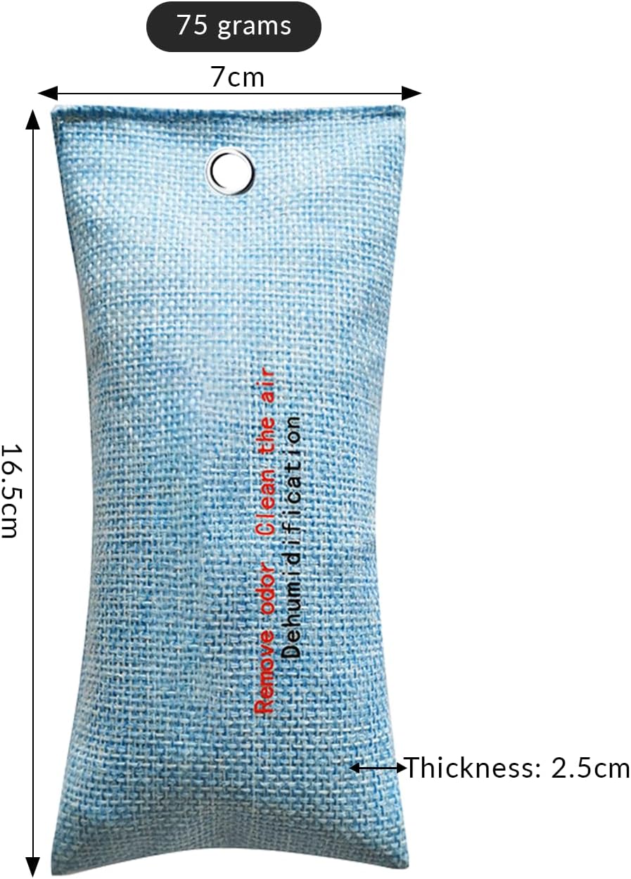 4 Pack charcoal odor absorber,Bamboo Charcoals Air Purifying Bag Charcoals Deodorizer Eliminator for Strong Odors in Car, Closet, Shoe, Basement (75G* 4 Pack Blue, Unscented)