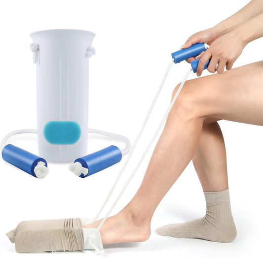 KEKOY 4INCH Sock Aid for Putting on Socks, Sock Assistant Device No Bending with Foam Handles & Long Rope, Sock Helper/Puller Aid Easy Put on for Seniors, Disabled, After Surgery Recovery(White)