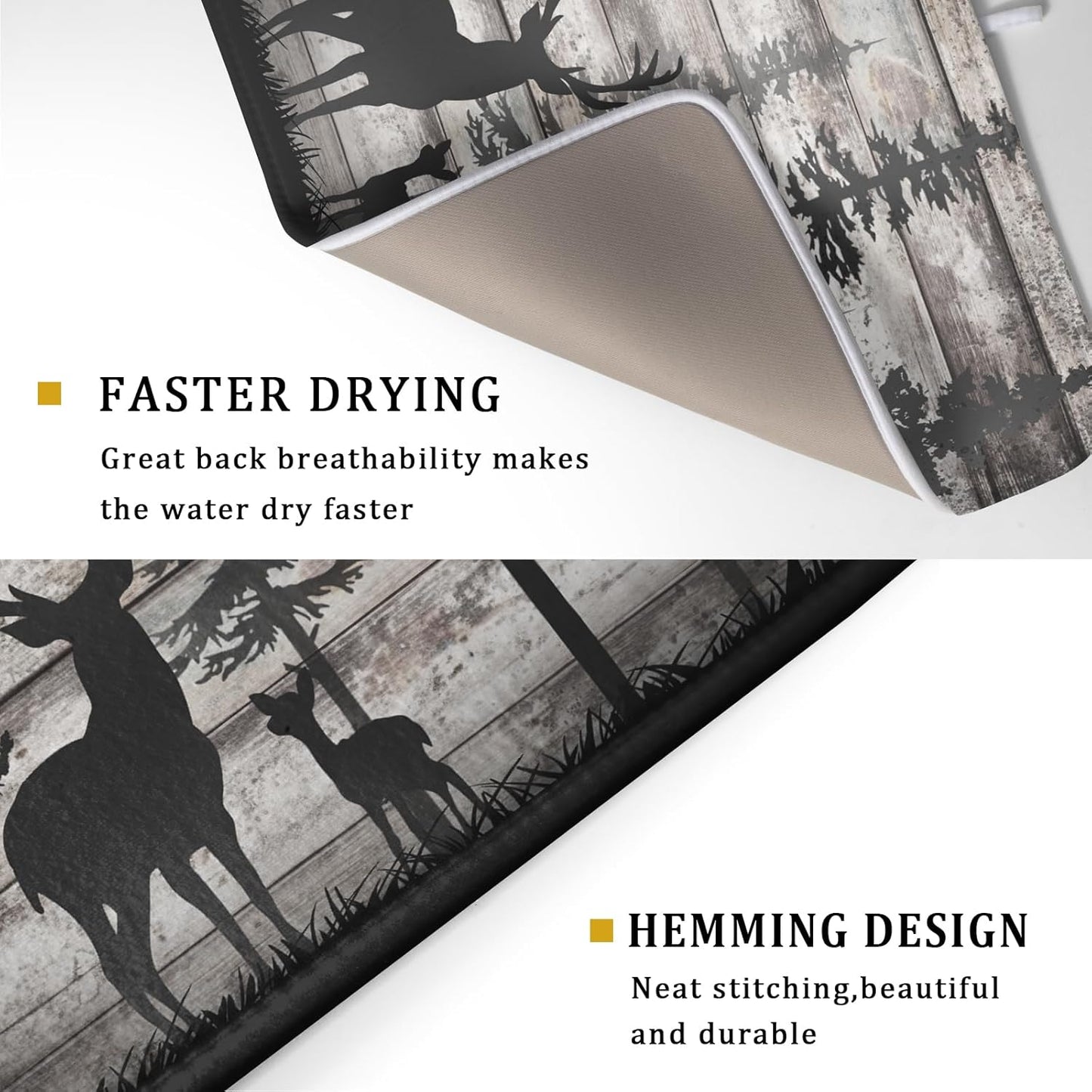 Forest Deer Dish Drying Mat Wildlife Animal Decorative Microfiber Dishes Pad 18x24 Inch Absorbent Reversible Kitchen Counter Drainer Mats