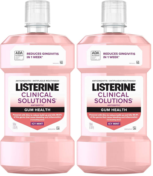 Listerine Clinical Solutions Gum Health Antiseptic Mouthwash, Antigingivitis & Antiplaque Oral Rinse Helps Prevent Buildup & Immediately Kills Germs for Healthier Gums, ICY Mint, 500 mL (Pack of 2)