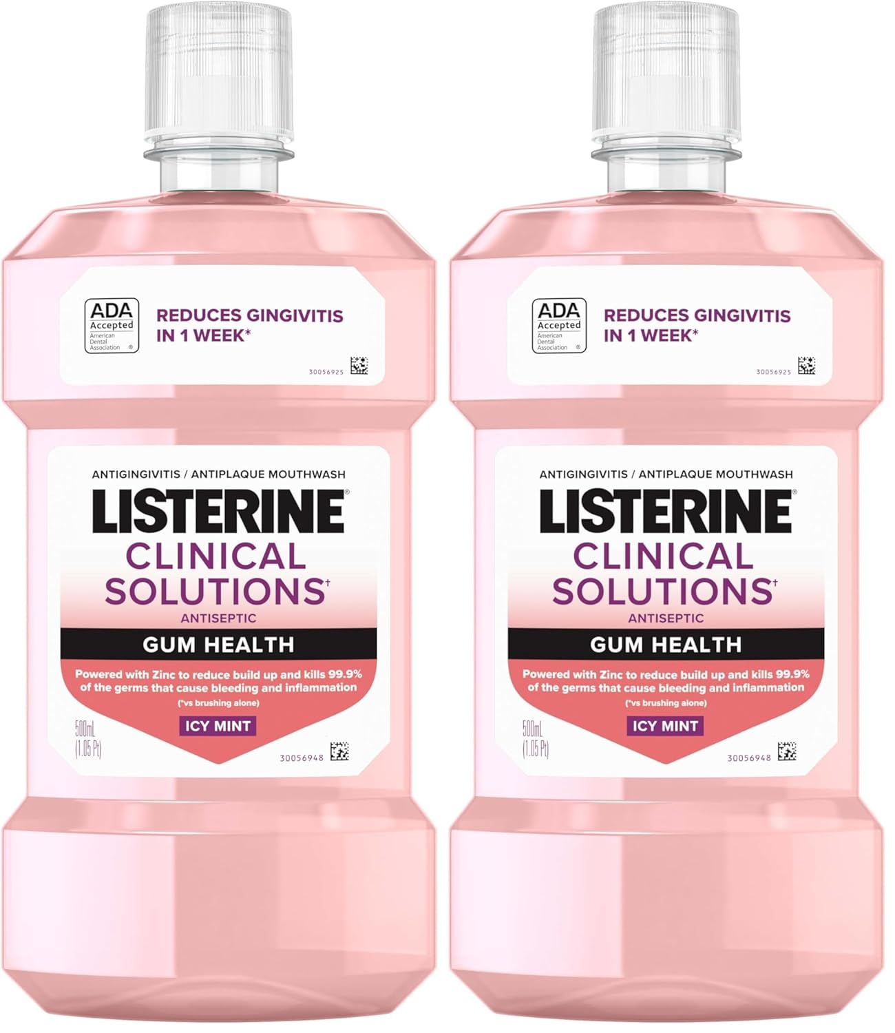 Listerine Clinical Solutions Gum Health Antiseptic Mouthwash, Antigingivitis & Antiplaque Oral Rinse Helps Prevent Buildup & Immediately Kills Germs for Healthier Gums, ICY Mint, 500 mL (Pack of 2)