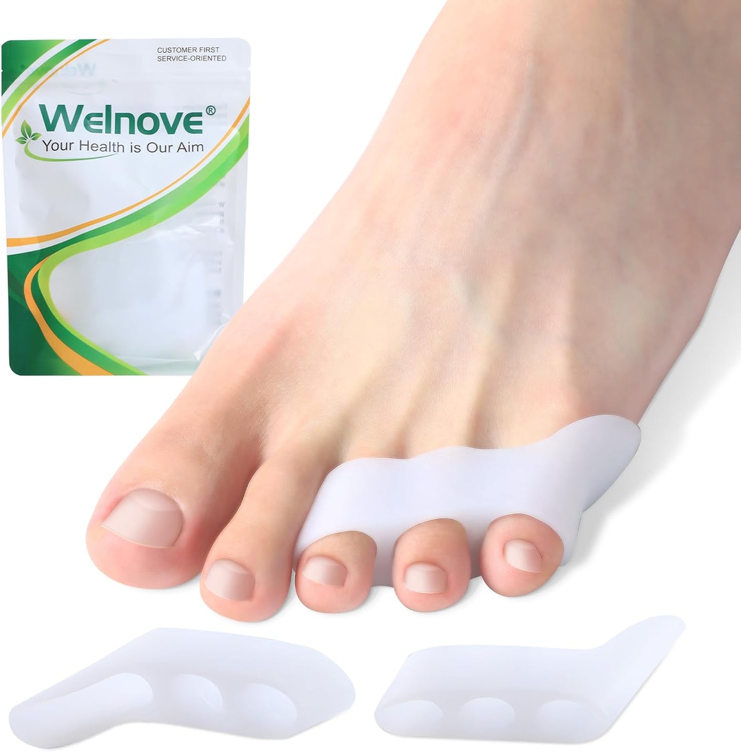 Welnove Gel Pinky Toe Separators - 8 Pack Pinky Toe Spacers, Bunion Cushions Pads for Women&Men, Silicone Little Toe Protectors for Preventing Rubbing & Relieve Pressure(White)