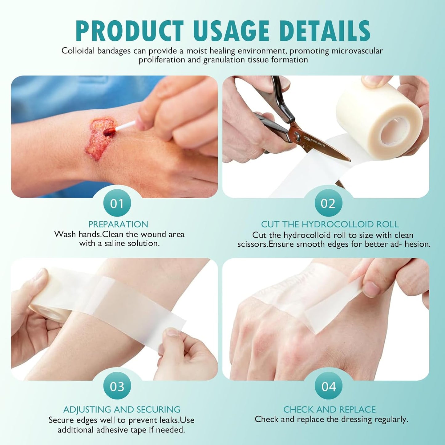 Hydrocolloid Roll for Wound Care,Hydrocolloid Patch Bandages with Self-Adhesive,Grade Hydrocolloid Roll with Self-Adhesive, Ultra Absorbent, Flexible & Waterproof (2in x 12ft) (1PCS)