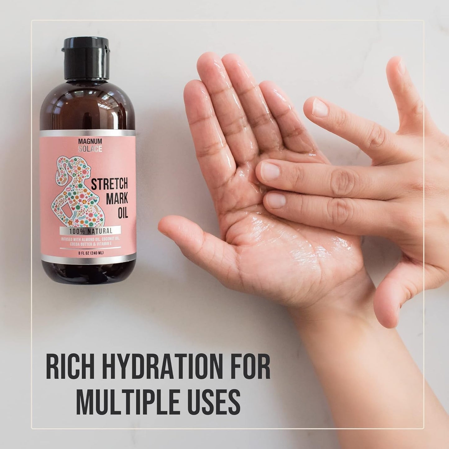 Magnum Solace Stretch Mark Oil for Pregnancy – 100% Natural Belly Oil for Pregnancy with Cocoa Butter Oil, Almond Oil for Skin – Alternative to Stretch Mark Cream for Pregnancy