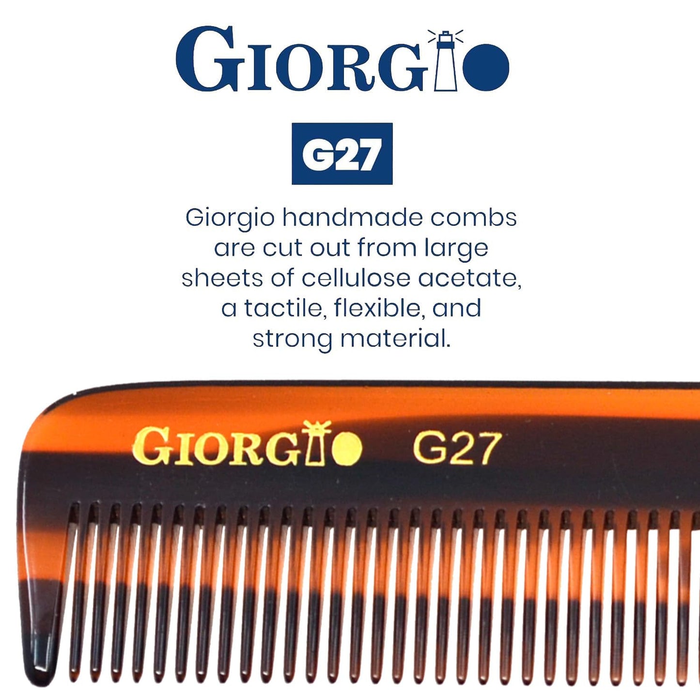 Giorgio G27 Handmade All Fine Tooth Pocket Comb, Hair Comb Straightener for Everyday Grooming Styling Hair, Mustache and Beard for Men Women and Kids, Saw Cut and Polished (Tortoiseshell)