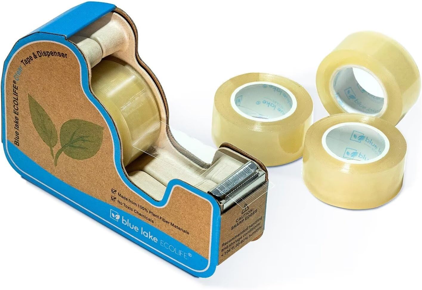 Blue Lake ECOLIFE Tape Dispenser Desk,Plastic-Free Tape Dispenser with 4 Rolls 3/4 in x 640 in Transparent Tape, Tape Dispenser Desk for Gift Wrapping, Office, Home, School