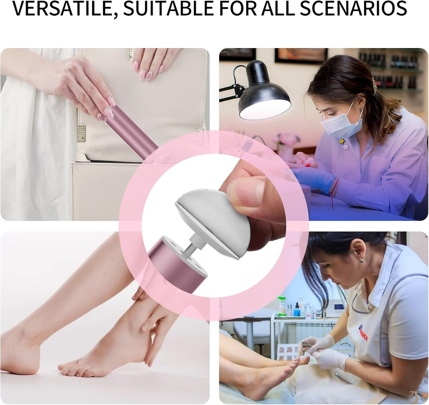 Professional Electric Foot File Tool -Callus Remover Rotating Grinder,1200mAh Rechargeable Battery, 1-Hour Continuous Use, Foot Drill & Sander,Adjustable Speed Foot Files for Deadskin(Pink+White)
