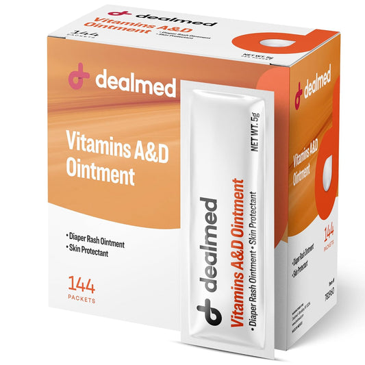 Dealmed A&D Ointment | Diaper Rash Cream for Baby with Vitamins A & D | Moisturizing Skin Protectant | Soothes and Nourishes | Healing Ointment for Dry and Cracked Skin (144 Packets/Box, Pack of 1)