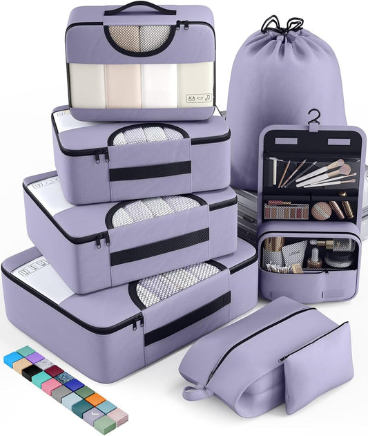 Veken 8 Set Packing Cubes for Travel Essentials, Suitcase Organizer Bags in 4 Sizes, Carry-On Luggage Accessories with Large Laundry & Hanging Toiletry Bag, Must-Have for Airplane, Road Trip & Camping