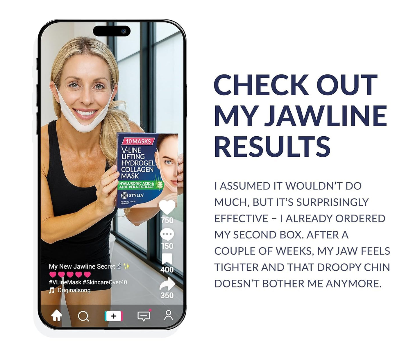 STYLIA V Line Lifting Collagen Face Mask - Lift, Firm & Contour Jawline - Double Chin Strap with Hyaluronic Acid & Aloe Vera - Hydrating Neck & Face Tightening Mask - Chin Strap for Sleeping (7PC)