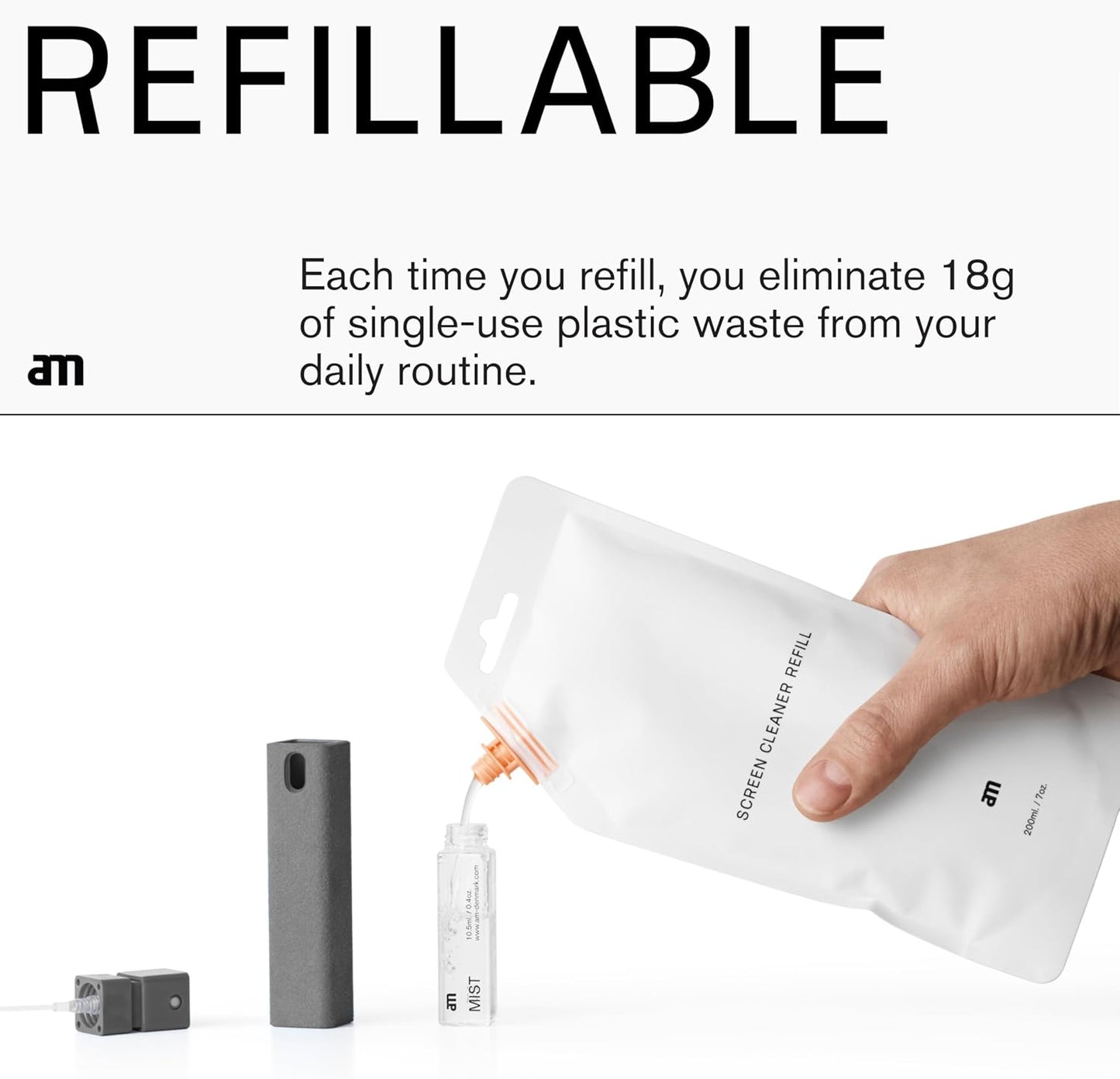 am Screen Cleaner with 7 oz Refill – Alcohol-Free Spray & Microfiber Cloth for iPhone 15 & 14, iPads, Tablets, Laptops, Phones, Smart TVs, Car Displays – Streak-Free, Non-Toxic, Eco-Friendly, Gray