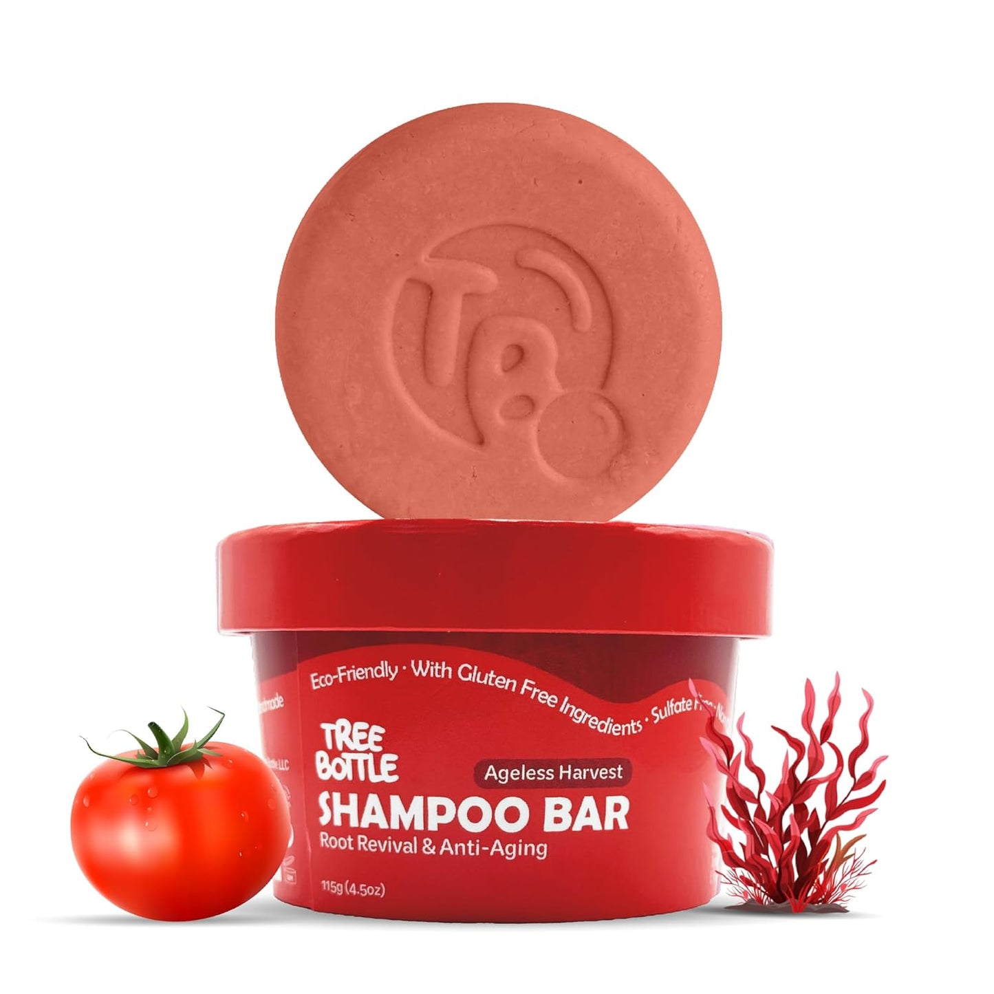 Tree Bottle Hyaluronic Acid Shampoo Bar With Tomato & Red Algae Extract – For stronger, restored, and age-defying hair – For Women & Men – Natural & Free of Parabens & Sulfates – Made in USA – 4.5oz