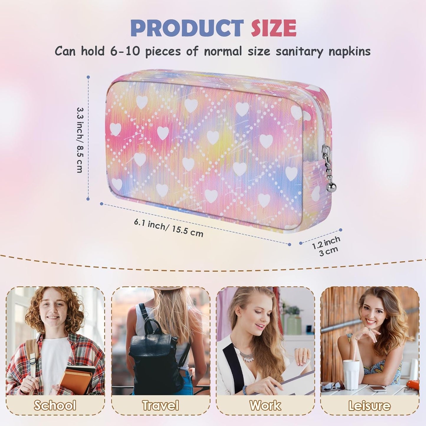 Desing Wish Period Bag for Teen Girls, Lightweight Sanitary Napkin Storage Bag Tampon Holder for Purse Menstrual Pad Pouches First Period Gift (Dazzling Hearts)