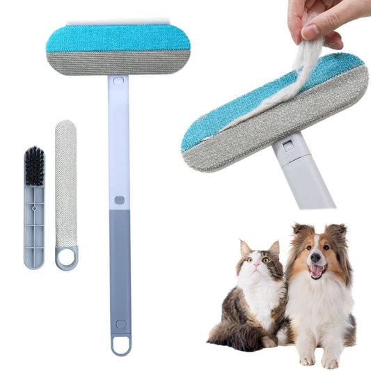 Pet Hair Removal Tool, 4 in 1 Reusable & Washable Dog & Cat Hair Remover, Multifunctional Pet Hair Remover with Extendable Handle & 2 Built-in Brushes, Easy Fur Cleaning for Furniture and Carpet