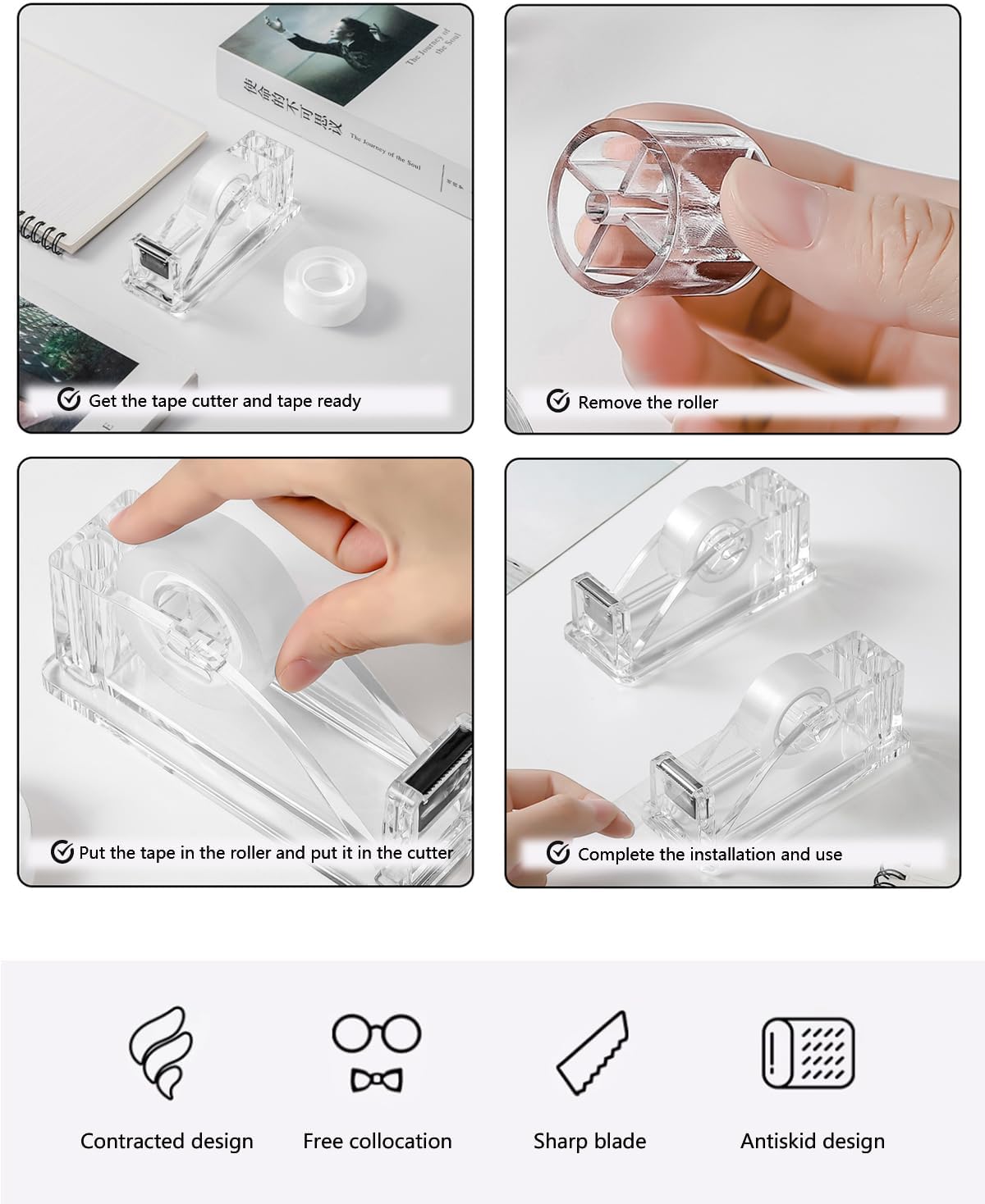 2-Piece Acrylic Tape Dispenser Desk - Durable, Stylish, and Versatile for Home, Office, or School - Fits Standard Tape Rolls - Desktop Convenience for Easy Organization(Silvery)