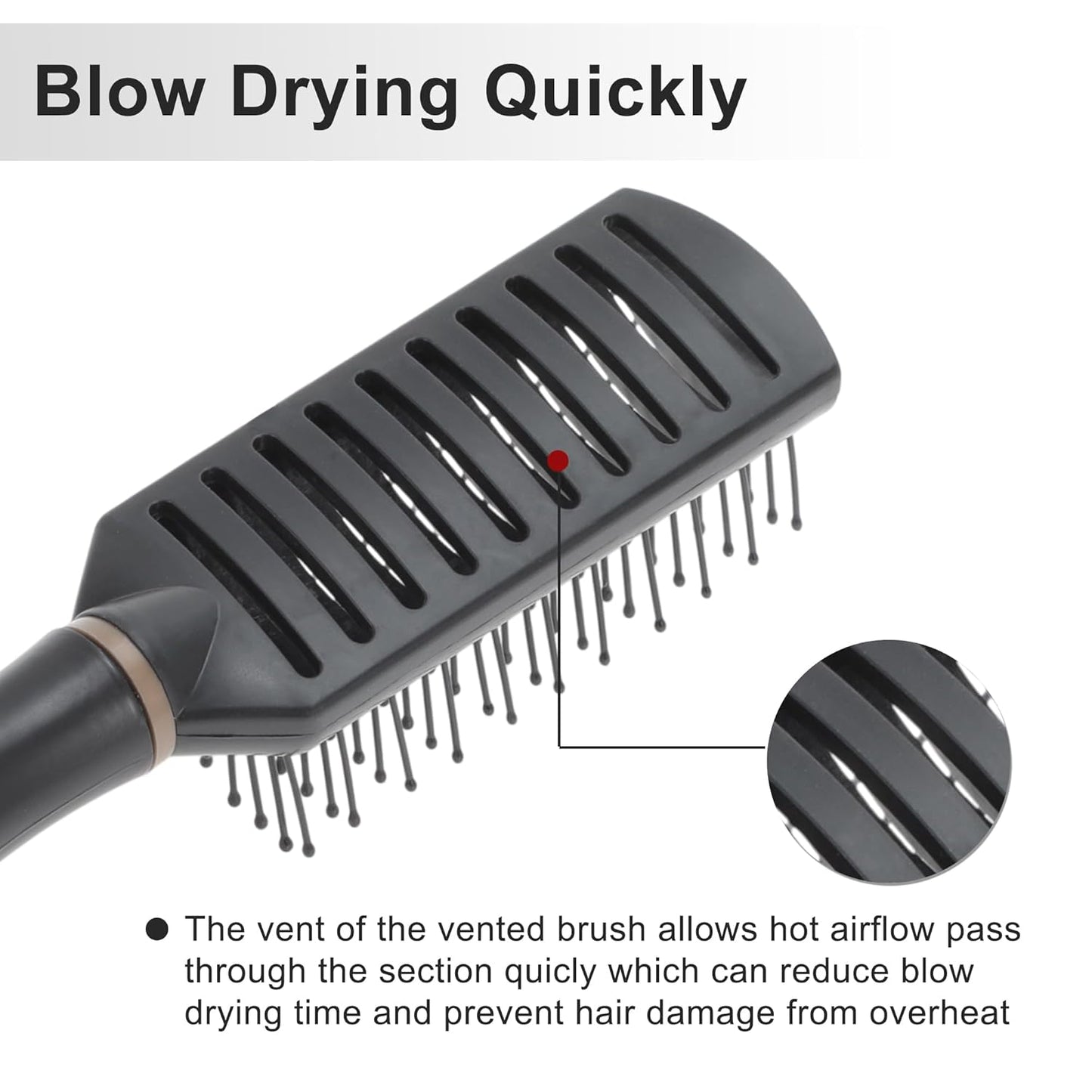 VOCOSTE Vented Hair Brush - Styling Brush with Ball-Tipped Bristles for Blow Drying Wet, Short, Curly or Straight Hair - Men and Women - Black