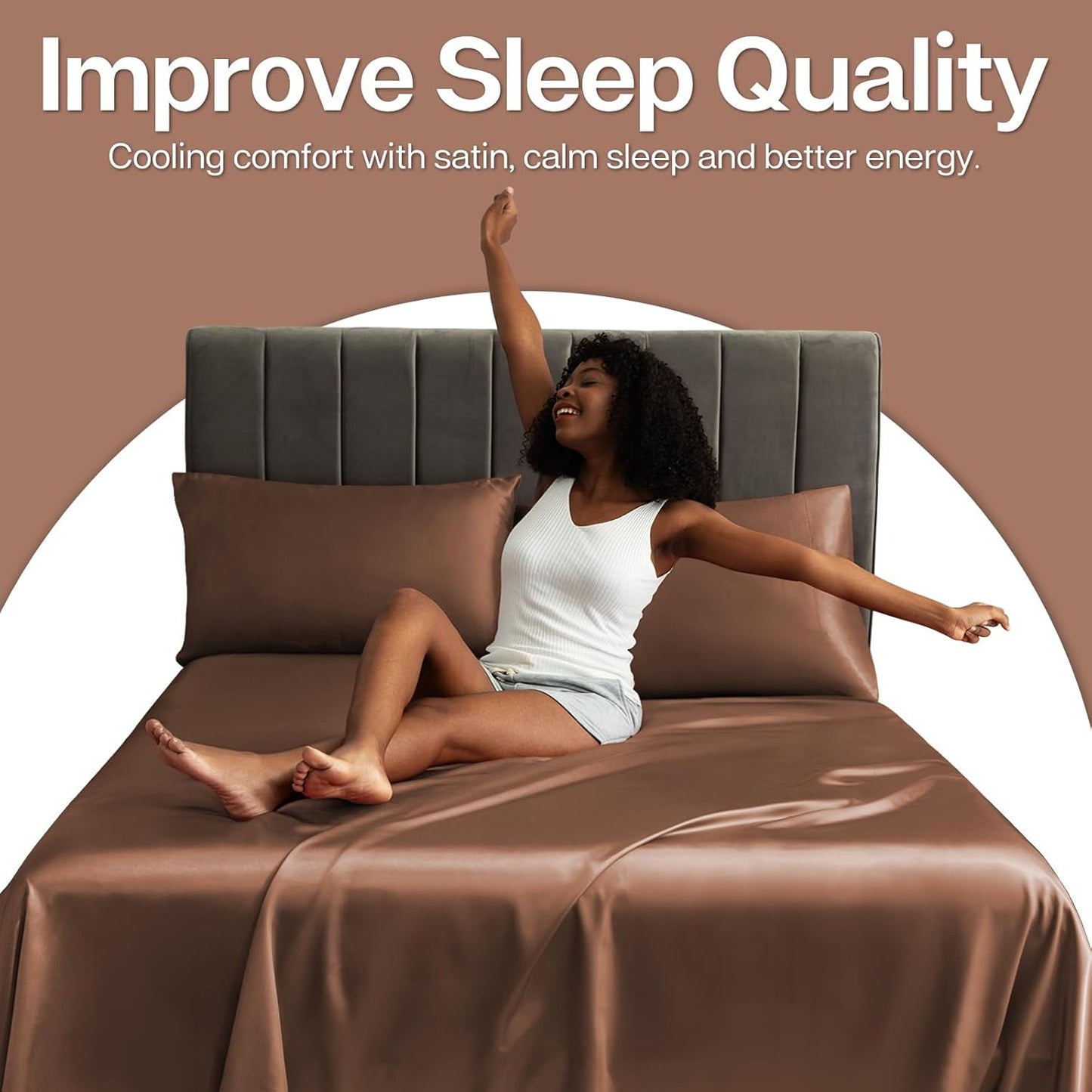 MR&HM Satin Pillowcase for Hair and Skin, Silk Satin Pillowcase 2 Pack, King Size Pillow Cases Set of 2, Silky Pillow Cover with Envelope Closure (20x36, Mocha Mousse)