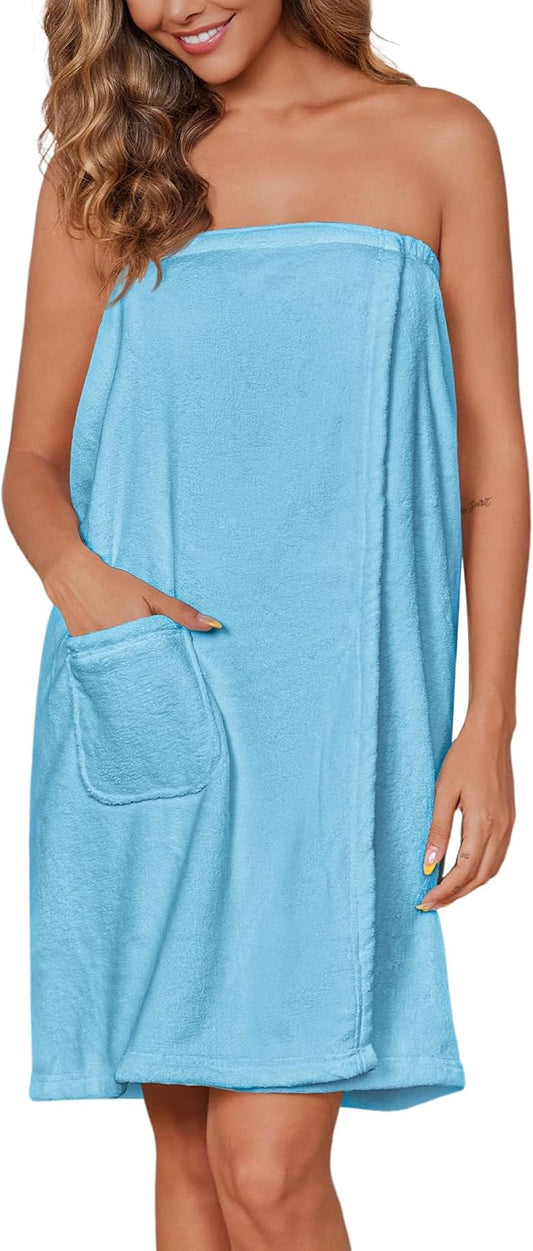 Ekouaer Women's Plush Towel Wrap Soft Lightweight Shower Wrap Absorbent Spa Body Wrap Bath Robe with Velcro S-L