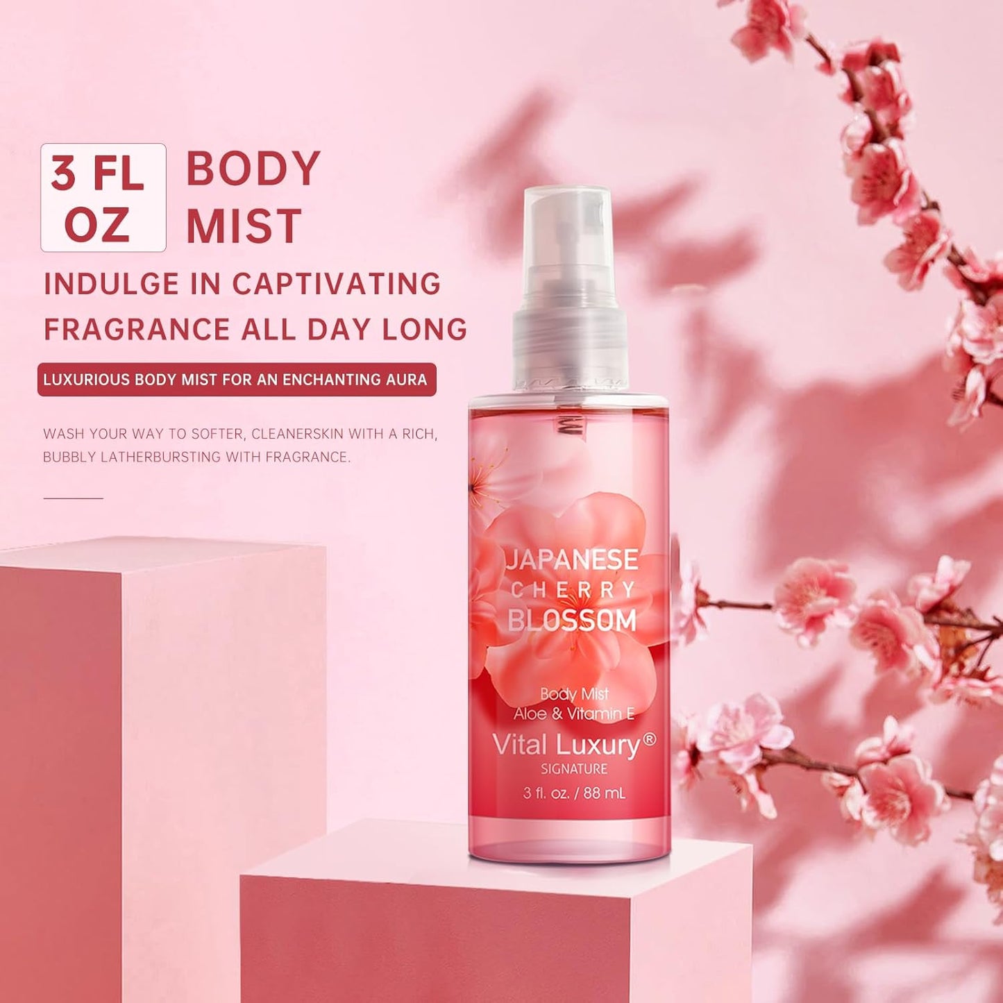 Japanese Cherry Blossom Spa Gift Set for Women and Girls, Bath and Body Care Kit with Gel, Lotion, Mist, Travel Size, with Natural Extracts - Body Care Kit for Birthday, Mother's Day, Christmas Gifts