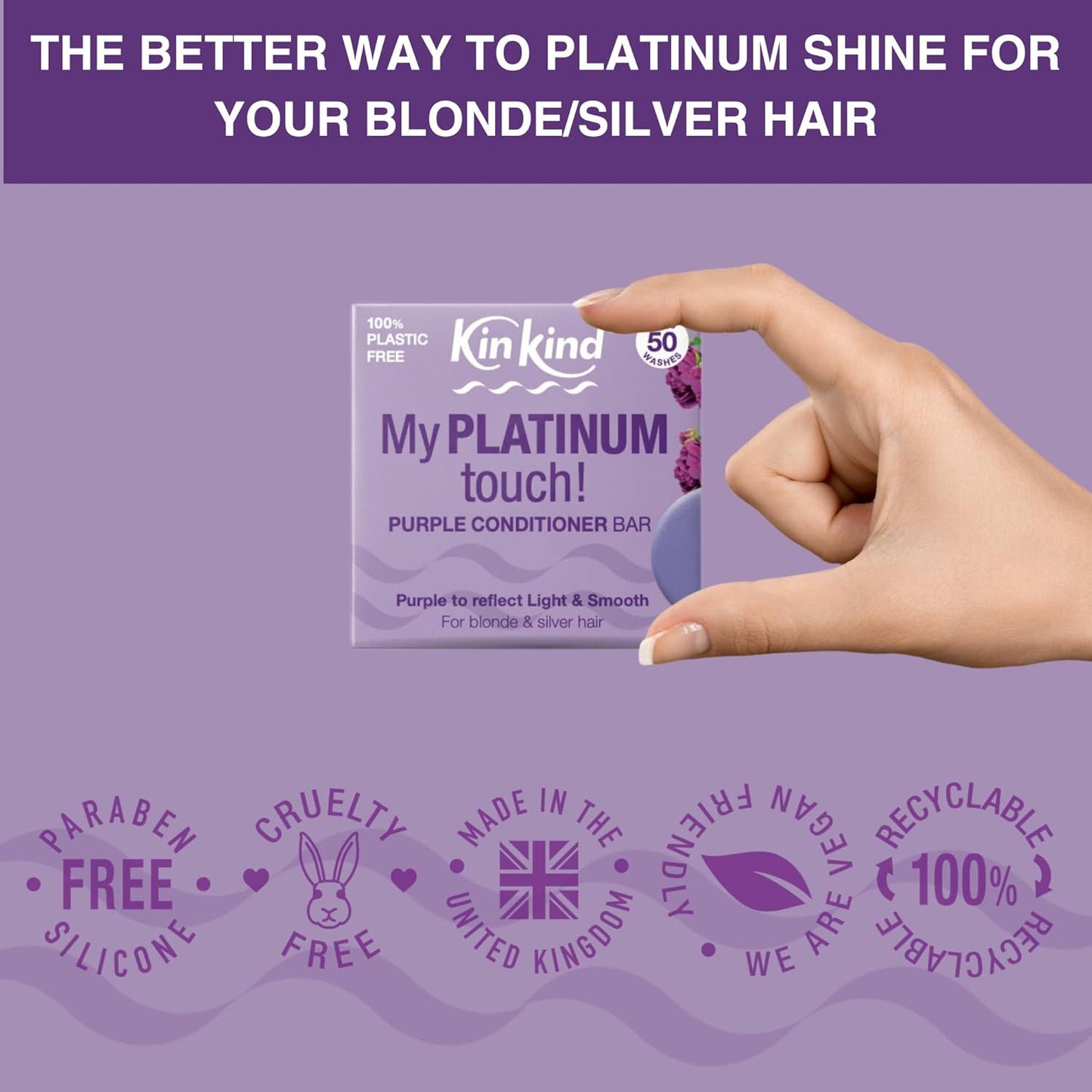 KinKind Hair Conditioner Bar - My PLATINUM Touch! | Purple Conditioner Bar for Hair | For Blonde, Silver & White Hair | Purple Conditioner for Blonde Hair | Up to 50 Washes - Vegan & Cruelty Free