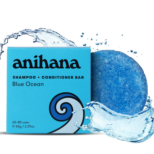 ANIHANA Shampoo and Conditioner Bar for Regular Normal Hair, Clean, Purifying, Natural, Healthy Look and Shine, Paraben Free, Blue Ocean, 2.29 oz