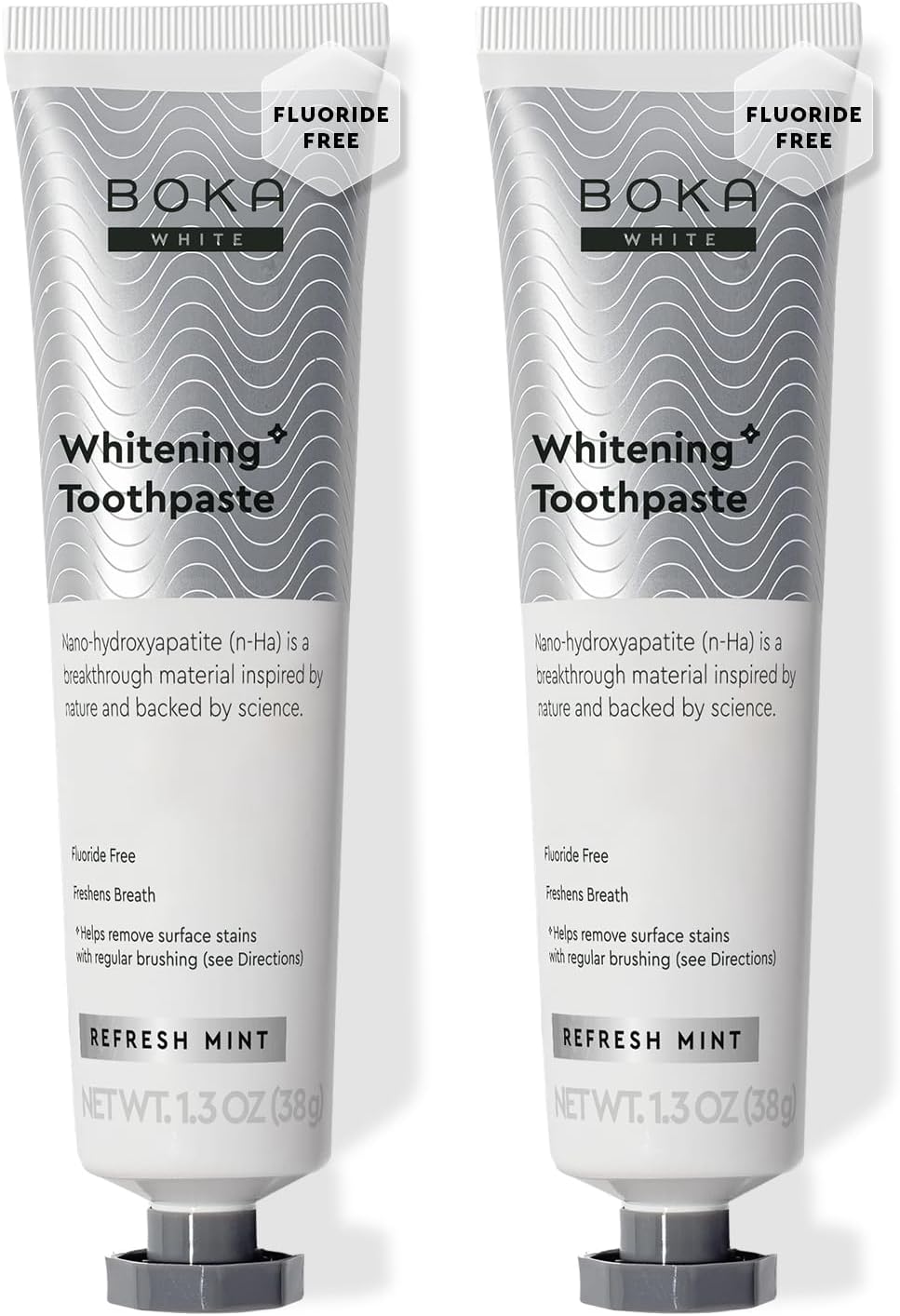 Boka Fluoride Free Toothpaste, Nano Hydroxyapatite Toothpaste, Appropriate for Sensitive Teeth, for Adult, Kids Oral Care - Whitening* Refresh Mint, 1.3 Fl Oz 2Pk US Manufactured