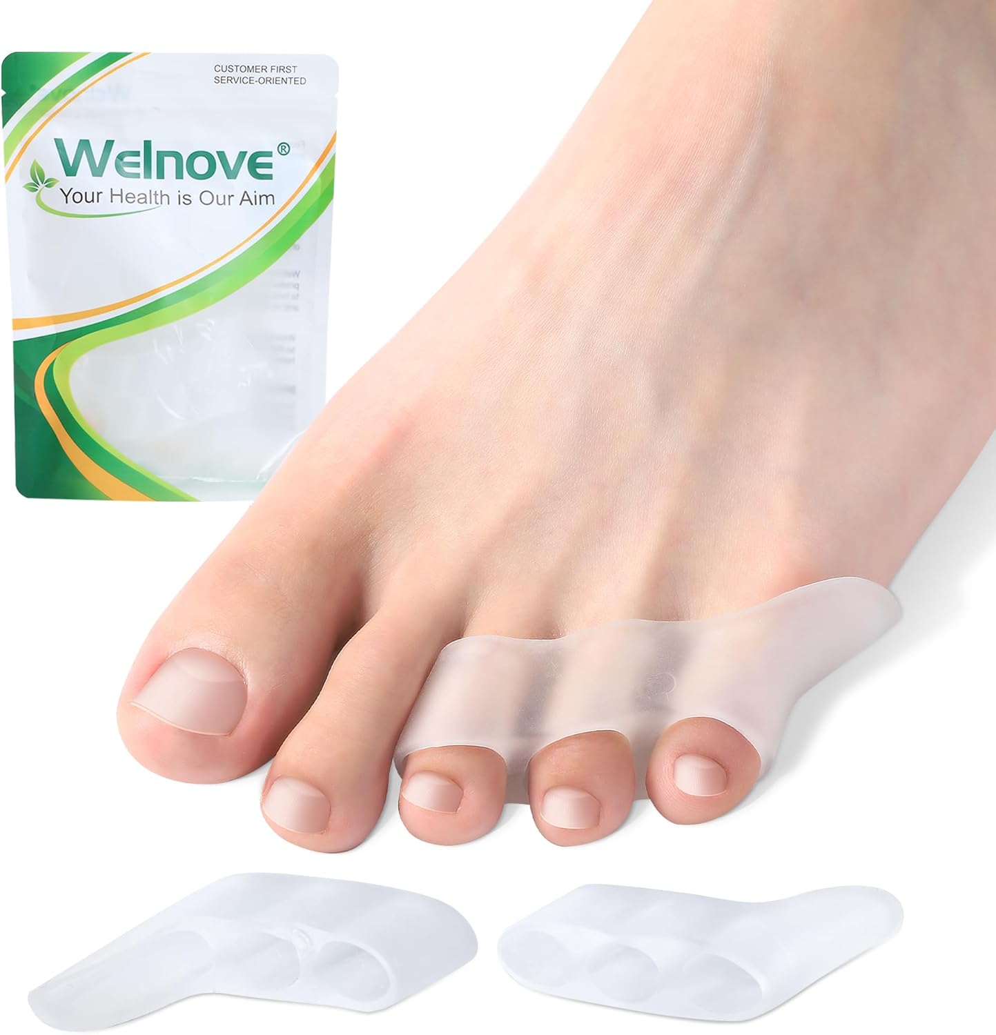 Welnove Gel Pinky Toe Separators - 8 Pack Pinky Toe Spacers, Bunion Cushions Pads for Women&Men, Silicone Little Toe Protectors for Preventing Rubbing & Relieve Pressure(Clear)