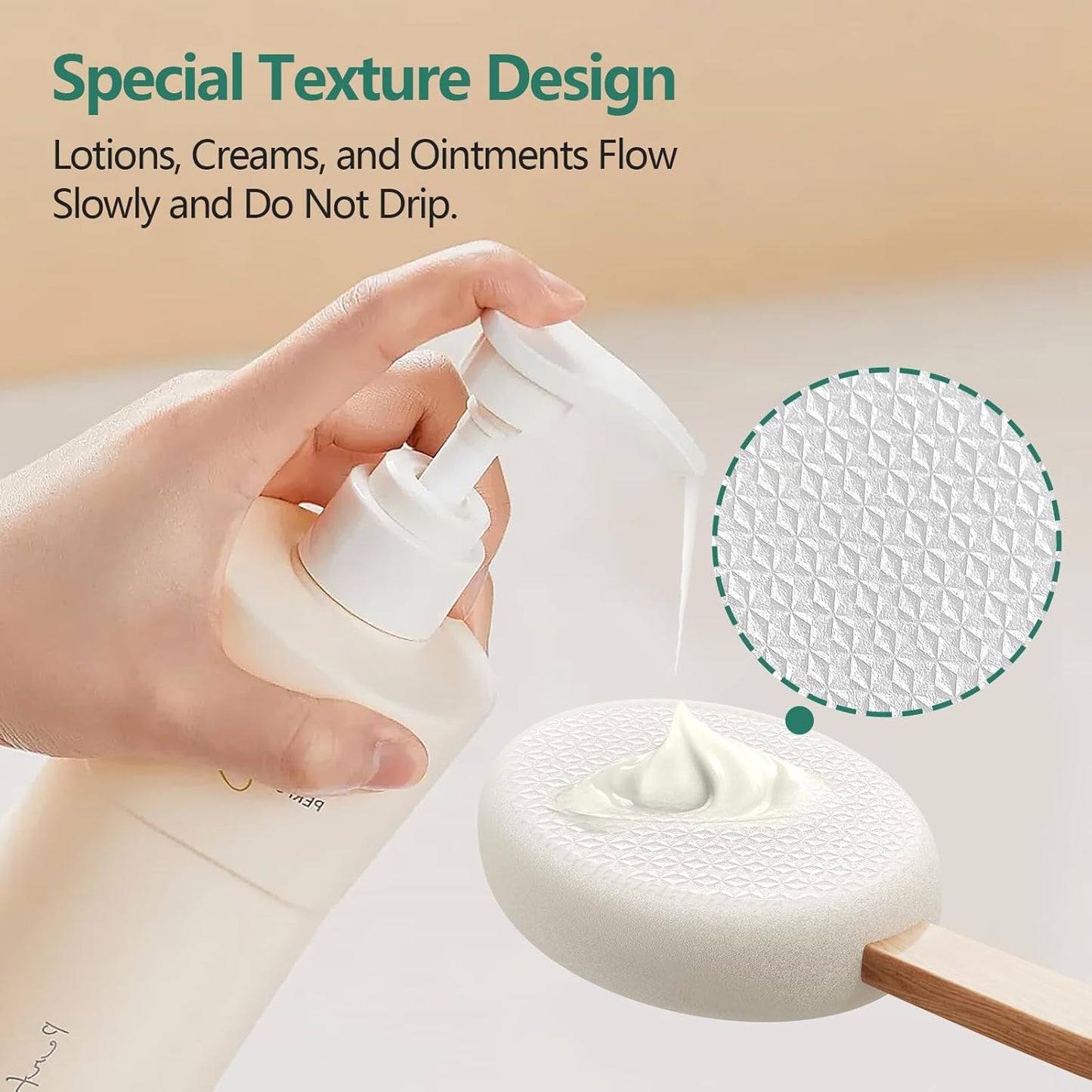 Back Lotion Applicator with 4 Replaceable Pads, Lotion Applicator for Back Self Elderly, Women, Sunscreen Applicator for Cream with 17" Curved Handle Easy to Target Back and Feet, White