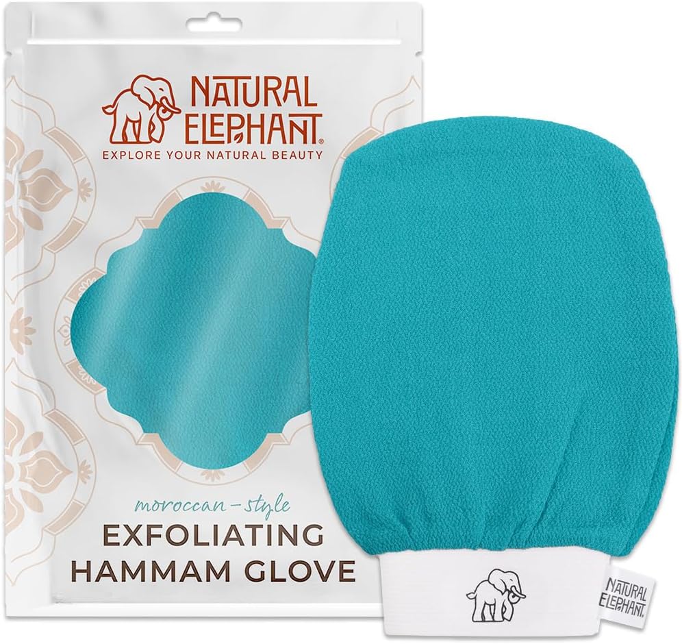 Natural Elephant Exfoliating Hammam Glove | Authentic Moroccan Kessa Body Scrub Mitt for Spa-Quality Skin Renewal | Teal Waves Single