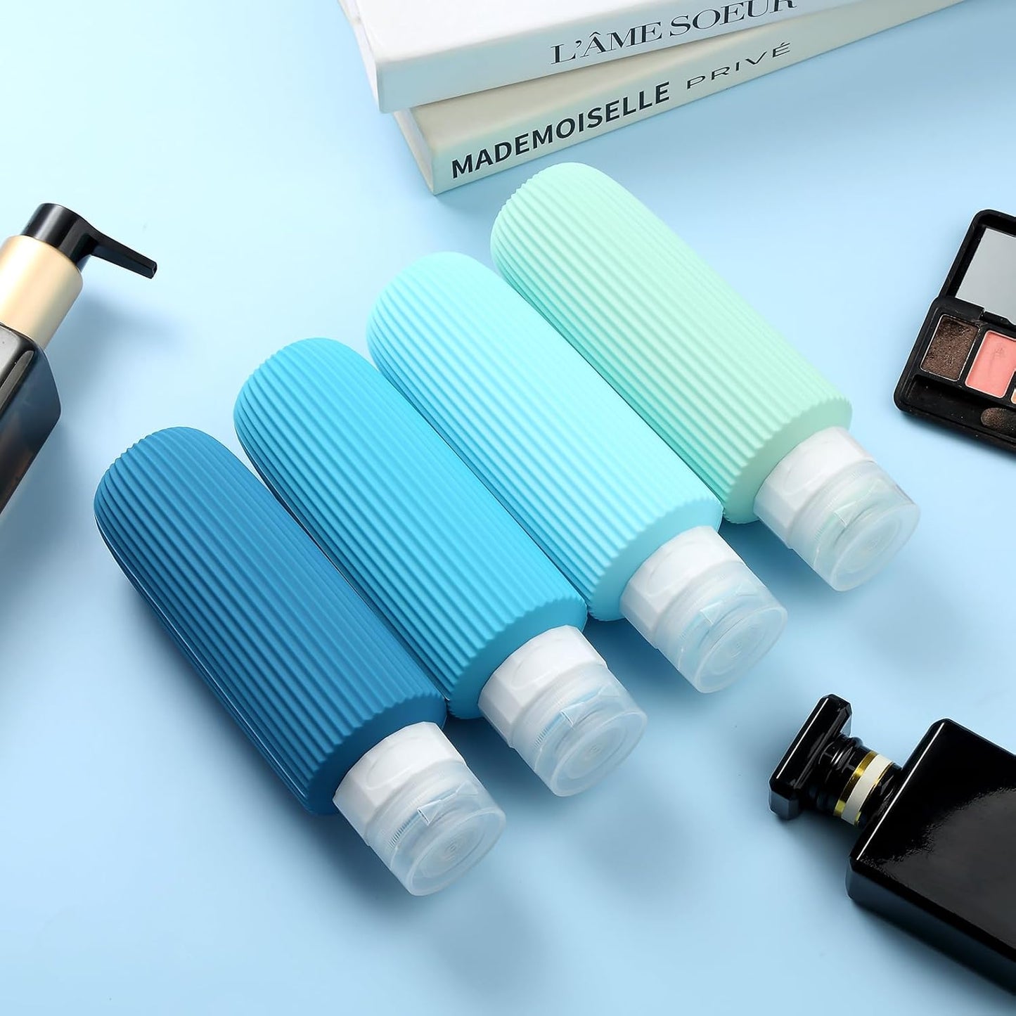 Travel Bottles for Toiletries, Large 6oz Travel Size Containers, BPA Free Leak Proof Tubs Refillable Liquid Accessories with Toiletry Bag for Cometic Shampoo and Lotion Soap (4 Pack)