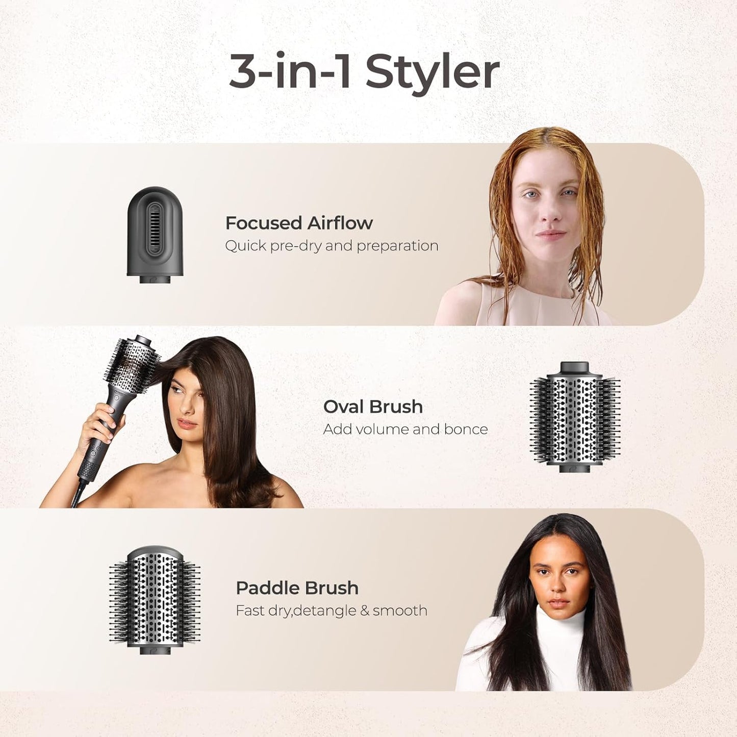 TYMO Hair Dryer Brush Blow Dryer Brush in One, Hot Air Brushes with 3 Barrels as Dryer Volumizer Straightener, Multi-Styler, 110,000 RPM High-Speed Motor Air Wrap, 200M Negative Ions for Frizz-Free