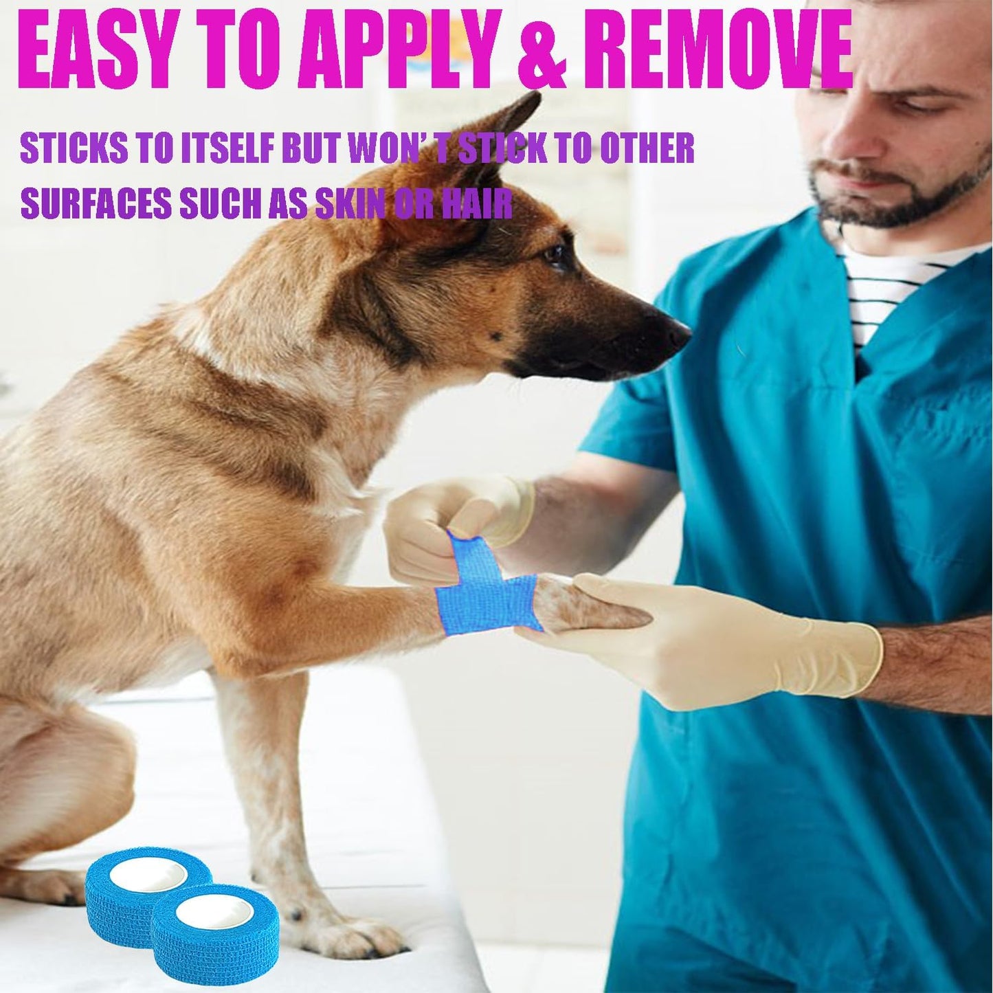 Hysiwen 6 Pack 1" x 5 Yards Self Adhesive Bandage Breathable Cohesive Wrap Self Adherent Vet Tape Self Stick Bandage Wrap for Sports, Athletic, Wrist, Ankle(Blue)