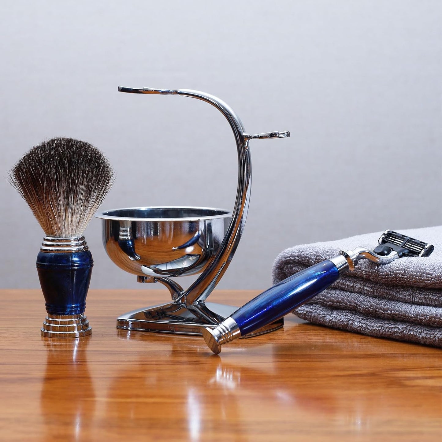 Professional Classic Mach 3 Safetry Razor Shaving Kit for Men with 3-Layer Triple Blade,Shaving Clean Brush Stand,Mug Bowl Set,Barbershop Smooth Shaver Set