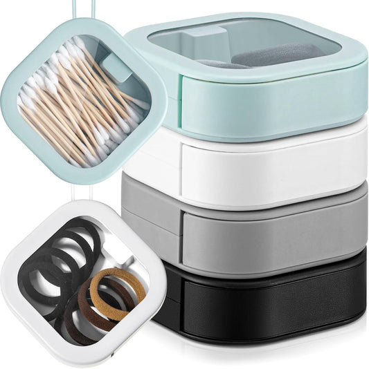 Kathfly 4 Pcs Assorted Colors Hair Tie Organizer Portable Hair Accessory Storage Containers Stackable Tie Bobby Pin Holder Home Cotton Swab Dispenser Accessories Jewelry Organizer Box