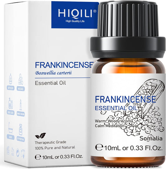 HIQILI 0.33 Fl Oz Frankincense Essential Oil, Relaxing, Skin Care, Camp Atmosphere Creation, Can be Added to Body Lotions, Creams, Aromatherapy Use - 10ml