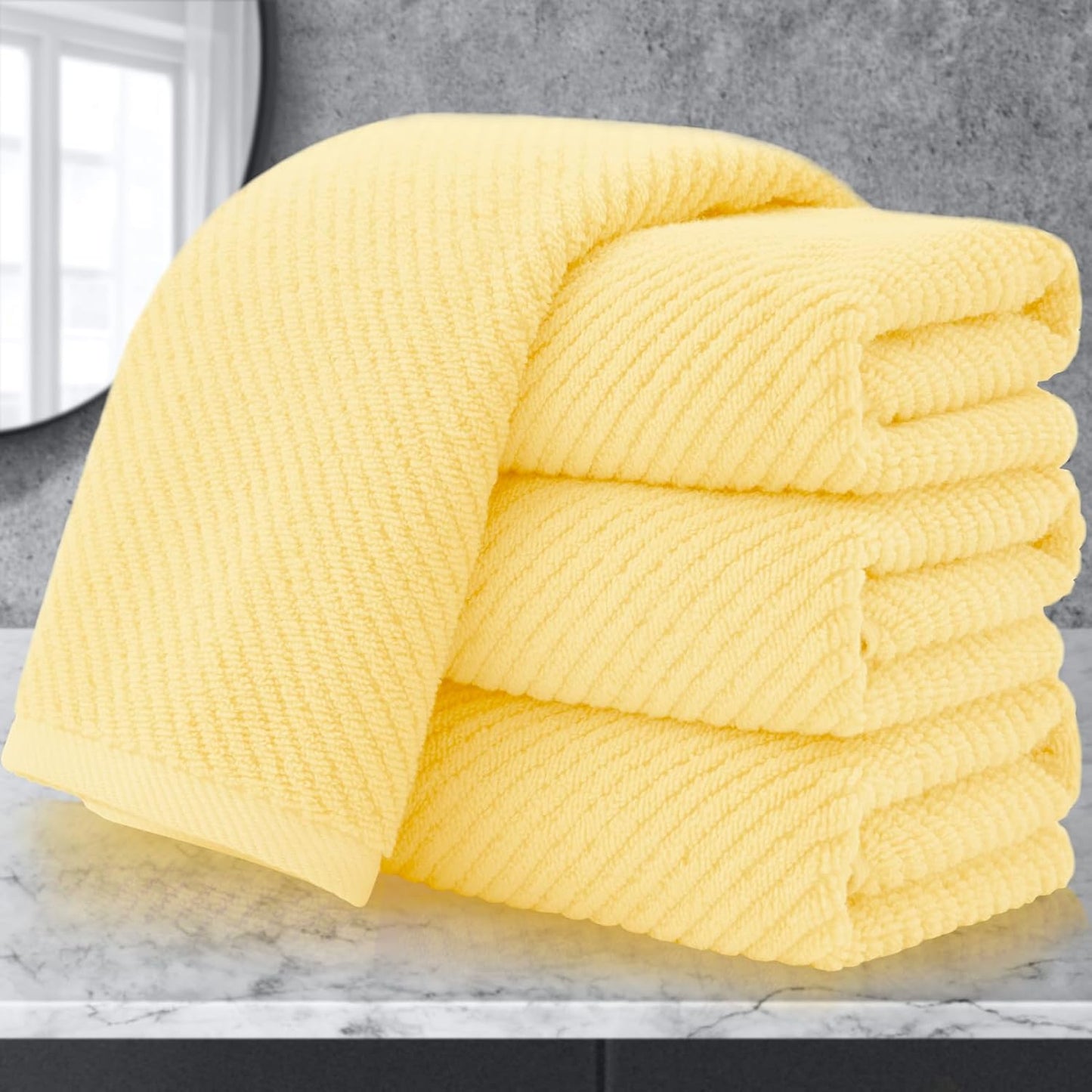 VOOVA & MOVAS Yellow Hand Towels for Bathroom, 4 Pack Large 18" x 28" - 100% Cotton | Lightweight | Thick | Quick Dry | Soft | Absorbent, Bath Hand Towels for Showering, Bathroom Essentials