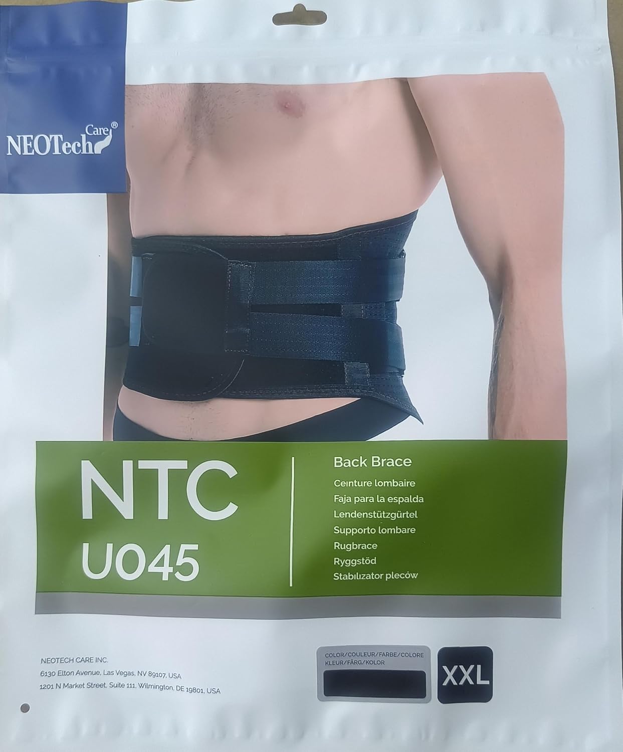NeoTech Care Back Support Belt - Breathable & Adjustable Lower Back Brace - Double Pull Compression Straps (Black, Size XXL)