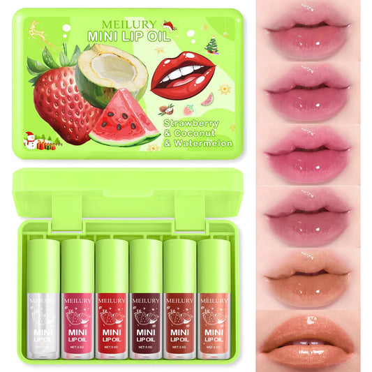 6pcs Lip Gloss Oil Set, Mini Hydrating Lip Glow Oil Lip Gloss, Lipgloss Lipoil Set for Women Girls Teens, Tinted Plumping Fat Lip Oil Lip Balm for Dry Lips Nourishing (SET A)