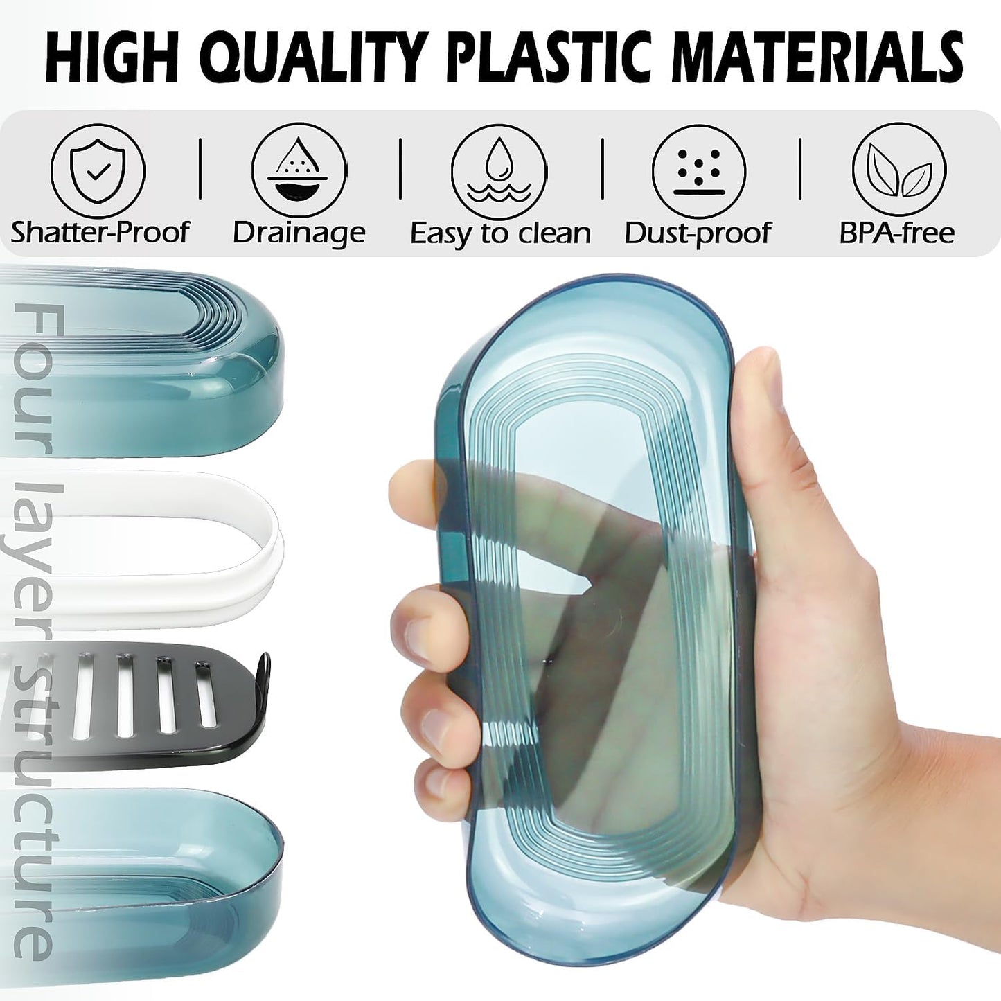 Shampoo & Conditioner Bar Holder, Large Plastic Travel Soap Case, Portable Bar Soap Dish with Lid, Clear Soap Bar Box (Max, Blue)