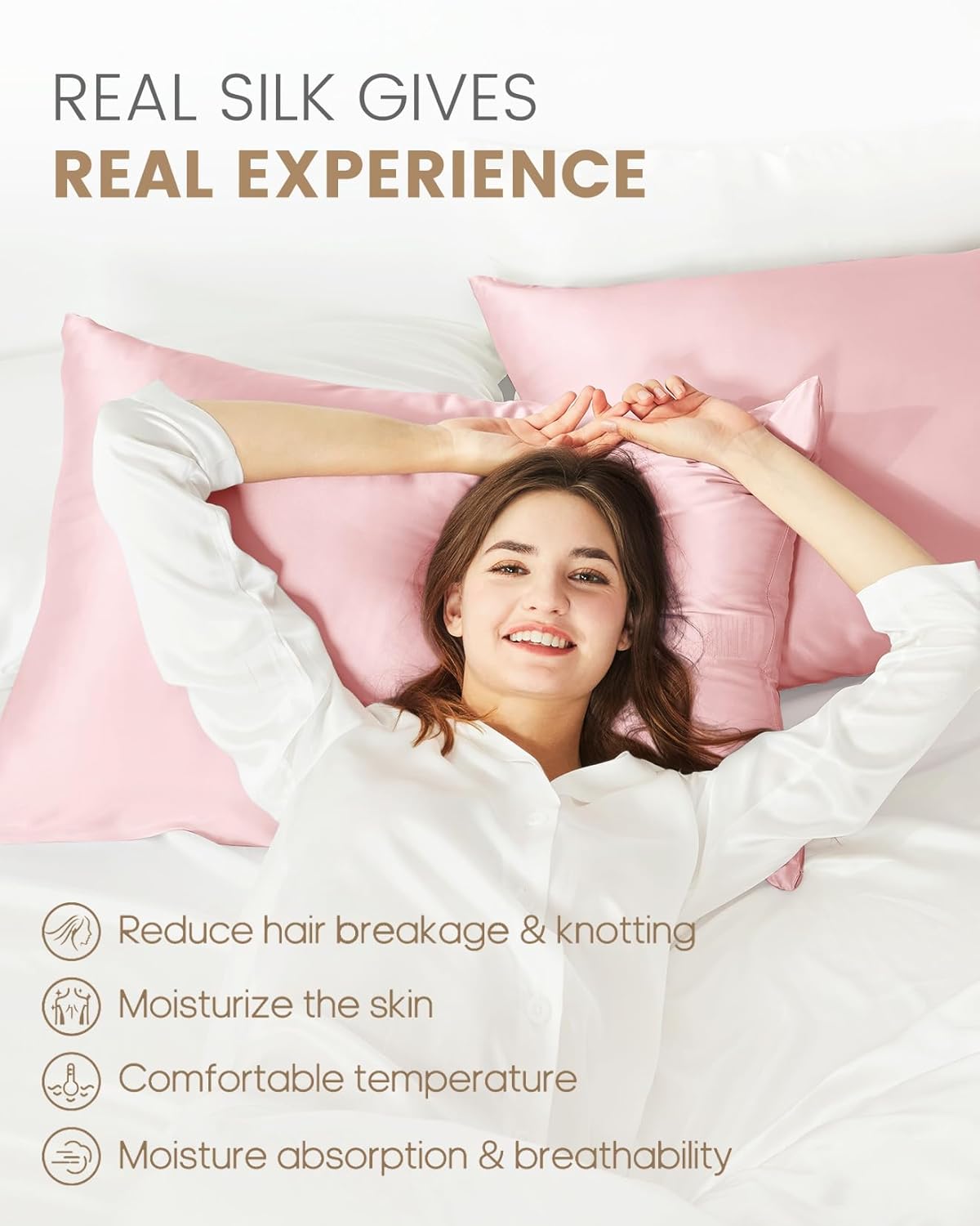 THXSILK 100% Mulberry Silk Pillowcase for Hair and Skin, Grade 6A+ Dual-Sided Silk Pillow Case with Hidden Zipper, King Size 20"x36" Silk Pillow Case, 1pc, Light Pink